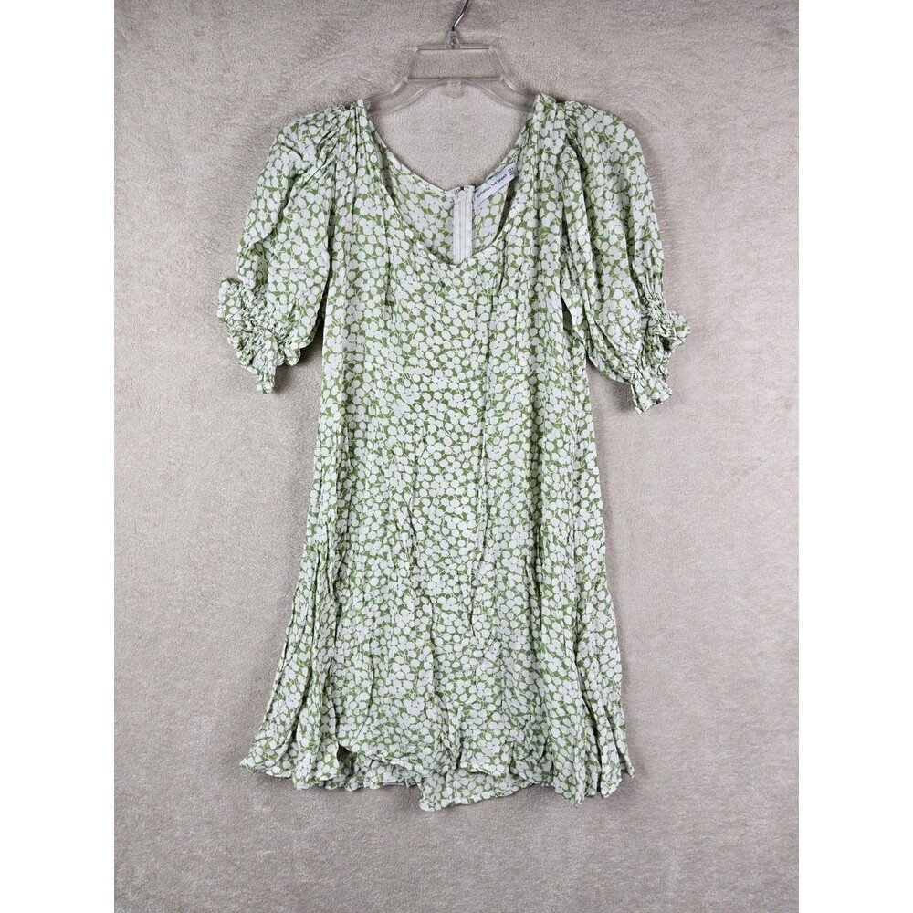 Faithful The Brand Women's Short Sleeve Floral Green White Dress Size 6